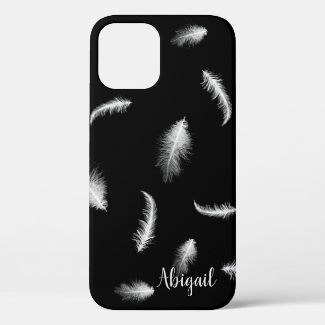 Plumes blanches sur Coque noir-coque iphone (Verso)