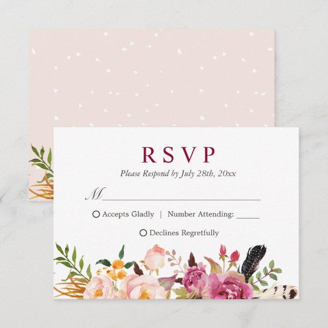 Plumes de Bohême Russe Floral Boho RSVP (Devant / Derrière)