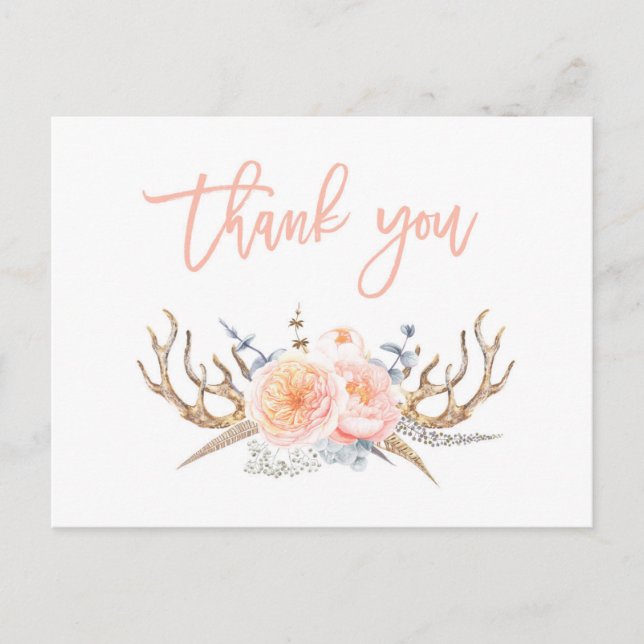 plumes de bois carte de remerciements, baby shower (Devant)