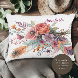 Plumes de corail et fleurs Coussin d'accentuation