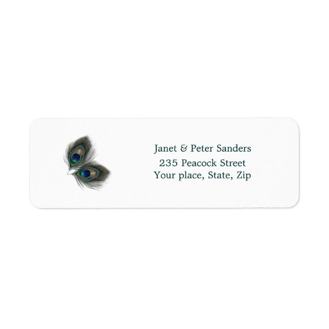 Plumes de paon bleu vert Étiquette d'adresse de re (Devant)