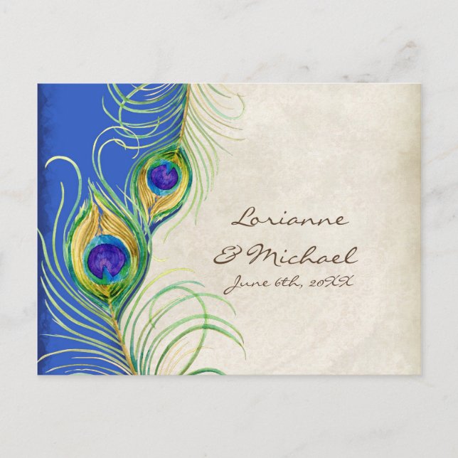 Plumes de paon Carte de réponse RSVP Royal Damask (Devant)