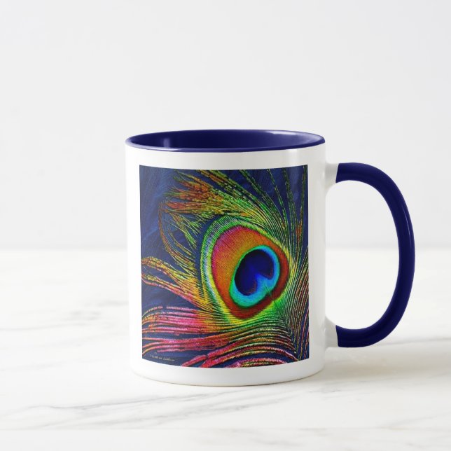 Plumes de paon colorées Imprimer Mug de café (Droite)