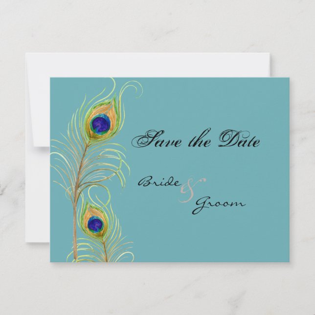 Plumes de paon Enregistrer la date Invitation Cart (Devant)