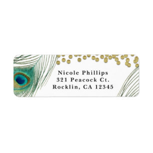 Plumes de paon et or Invitation Boho Glam