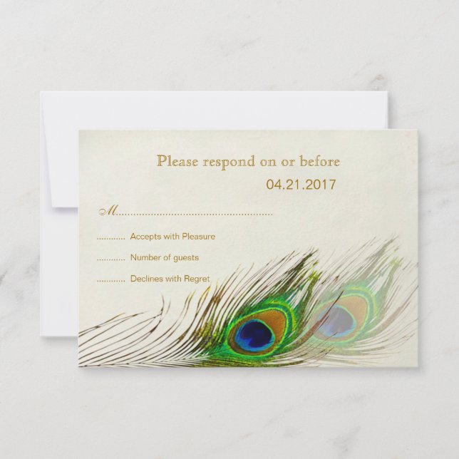 Plumes de paon Invitation RSVP (Devant)