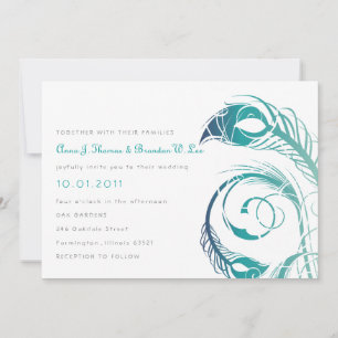 Plumes de paon - Invitation Turquoise et marine