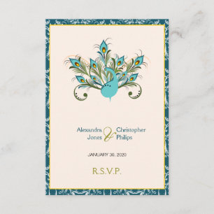 Plumes de paon Mariage damassé RSVP