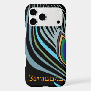 Plumes de paon moderne Noir Turquoise Votre nom