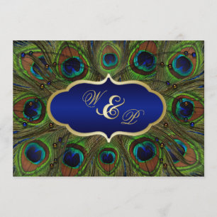 Plumes de paon, perles Faire-part de mariage - Ble