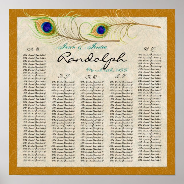 Plumes de paon Tableau de la table de la réception (Devant)