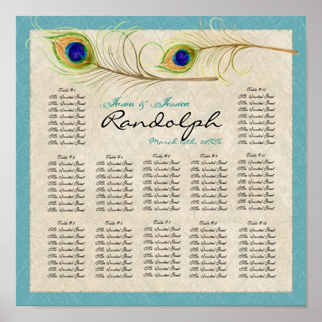 Plumes de paon Tableau de la table de la réception (Devant)