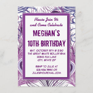 Plumes de paon violet Invitations de fête d'annive