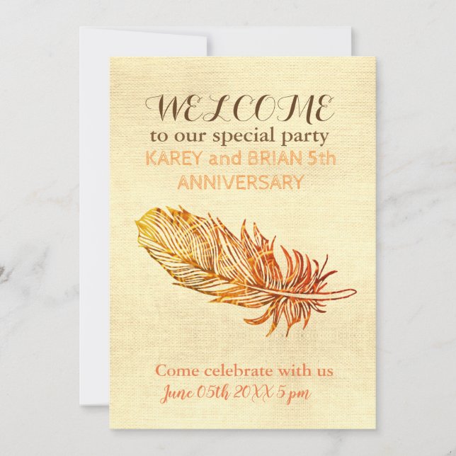 Plumes d'or Canvas photo Invitation (Devant)