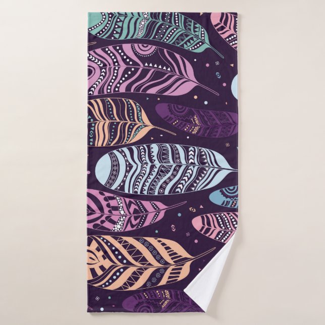Plumes ethniques : motif noir et blanc (Serviette de bain)