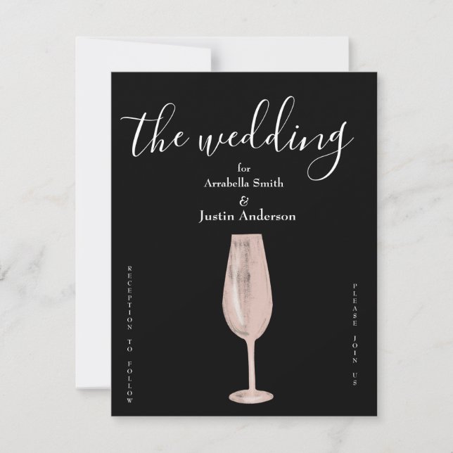 Plumes Faire-part de mariage champagne rose Floral (Devant)