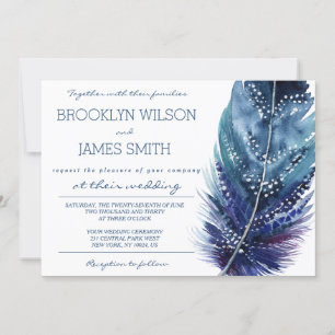 Plumes Invitations Mariage Bleu Et Violet