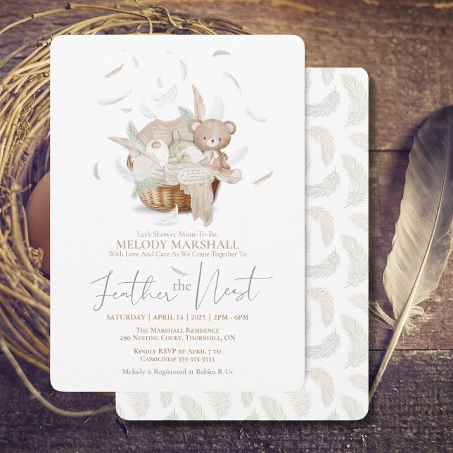 Plumes Le Baby shower Nest Invitation (Elegant baby shower invitation to celebrate and feather the nest with love)