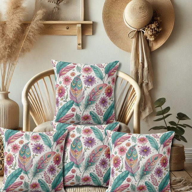 Plumes Lumineuses Boho Lancer Oreiller (Créateur téléchargé)