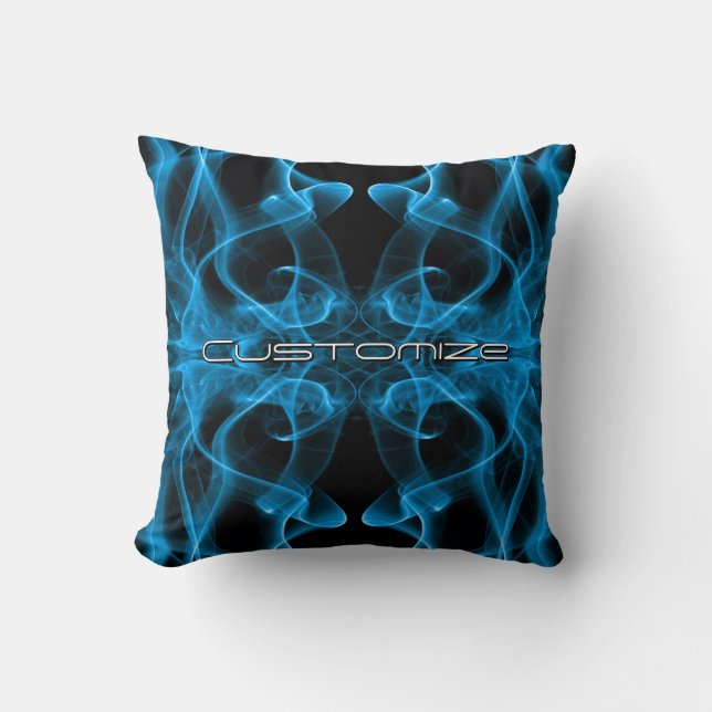 Plumes of Blue Smoke Custom on Black Throw Pillow (Front)