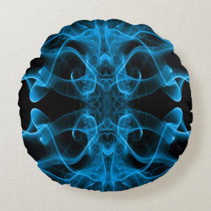 Plumes of Blue Smoke on black Round Pillow