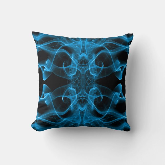 Plumes of Blue Smoke on black Throw Pillow (Front)