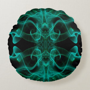Plumes of Green Smoke on Black Round Pillow