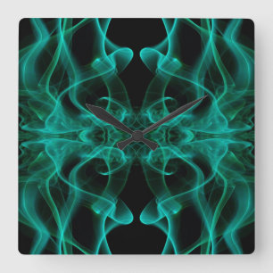 Plumes of Green Smoke on Black Square Wall Clock