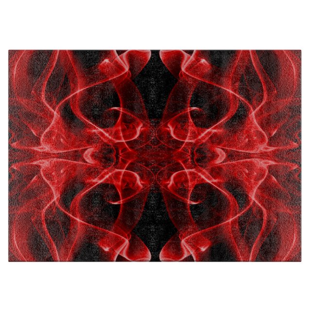 Plumes of Red Smoke on Black Cutting Board (Front)