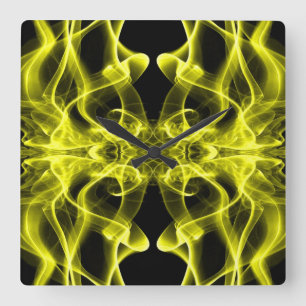 Plumes of Yellow Smoke on Black Square Wall Clock