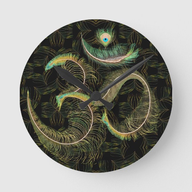 plumes paon noir sur une horloge murale noire (Recto)