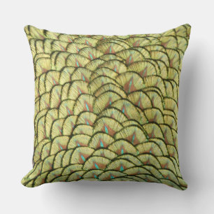 Plumes Peacock Motif Jaune Lisse Oreiller