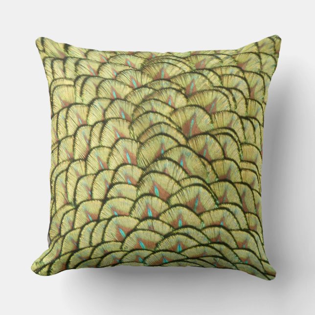 Plumes Peacock Motif Jaune Lisse Oreiller (Recto)