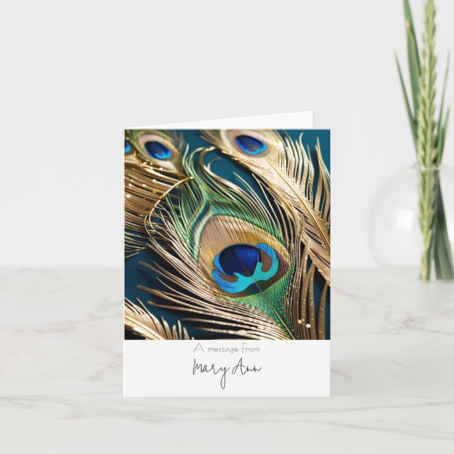 Plumes Peacock Or Carte de remerciements personnal (Devant)
