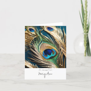 Plumes Peacock Or Carte de remerciements personnal