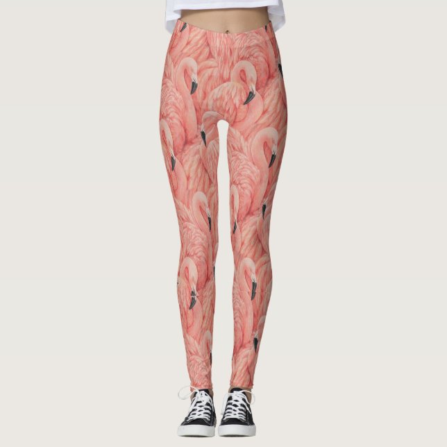 Plumes roses leggings flamingo pantalons yoga (Devant)