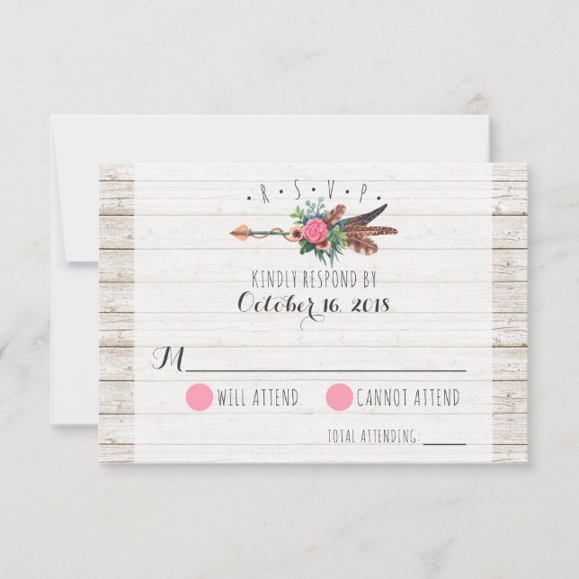 Plumes rustiques de Bohême Arrow Wedding RSVP (Devant)