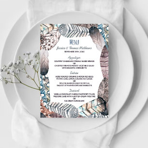 Plumes tribales modernes Menu Mariage bohème