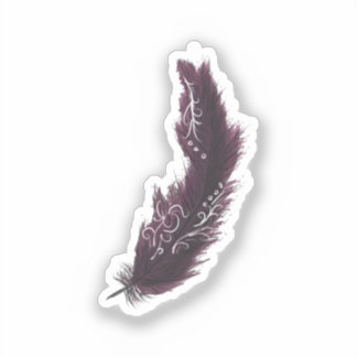 Plumes violettes avec Sticker vert design blanc