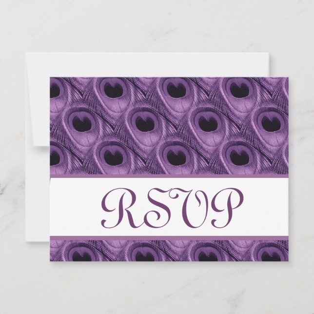 Plumes violettes Peacock carte de réponse Mariage  (Devant)
