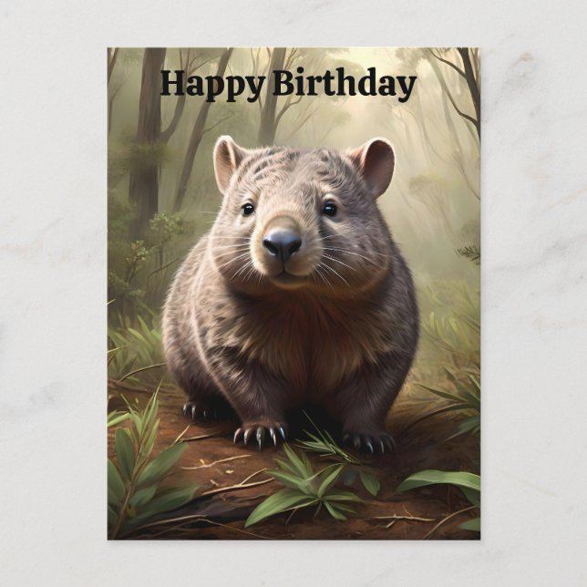 Plump Brown Australian Wombat, Birthday Postcard (Front)