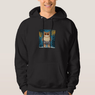 Plump Cat in Swim Trunks with Palm Trees for Vacat Hoodie