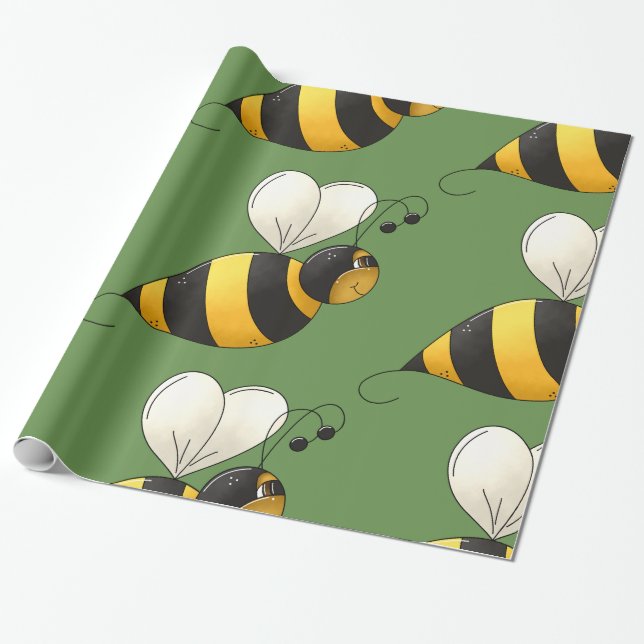 Plump Winged Bumble Bee Wrapping Paper (Unrolled)