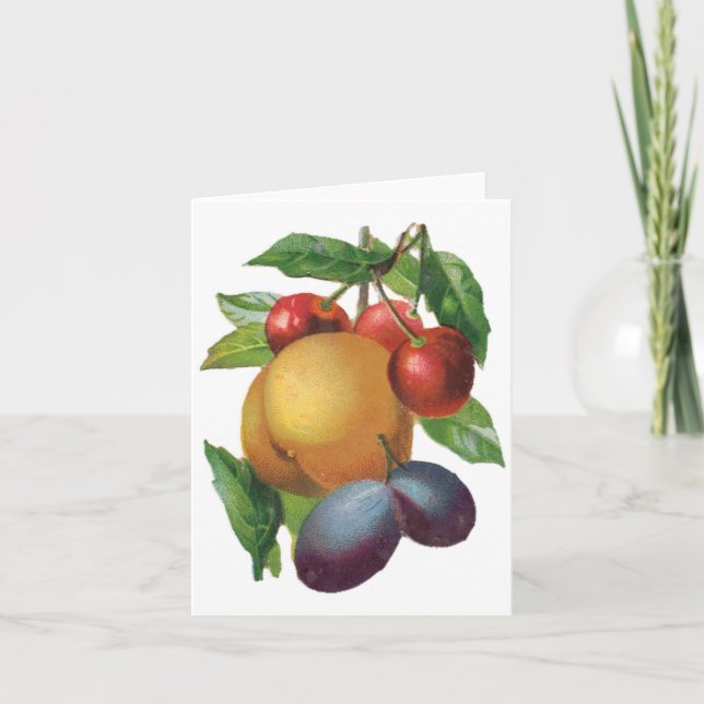 Plums, Cherries, Peach Customizable Notecard (Front)