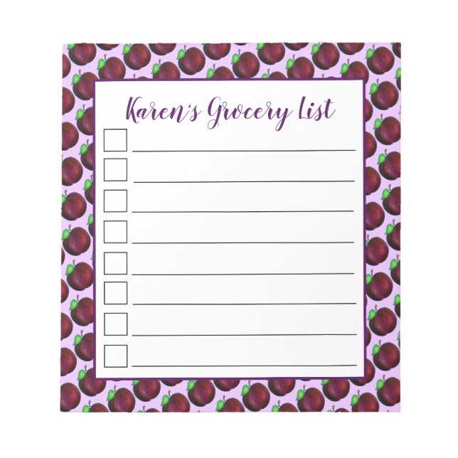 Plums Ripe Summer Purple Plum Fruit Print Notepad (Front)