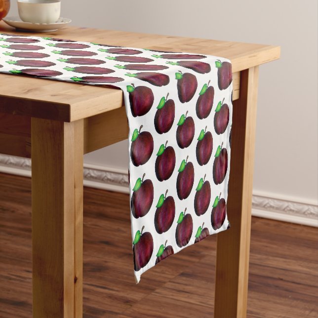 Plums Ripe Summer Purple Plum Fruit Print Short Table Runner (In Situ)