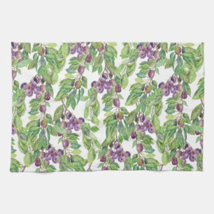 Plums watercolor pattern kitchen towel