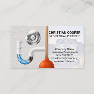 Plunger and Drain   Clogged Pipes Business Card