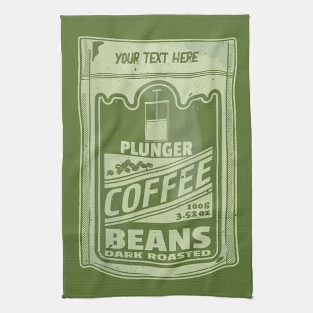 Plunger coffee pop art food packaging illustration kitchen towel (Vertical)