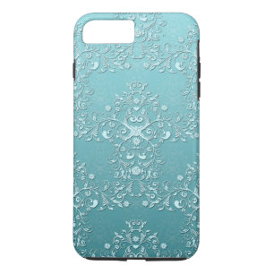 Plus Coque Girly sarcelle damassé aqua pour iPhone 7
